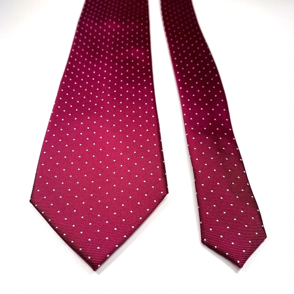 Charles‎ Tyrwhitt Mens Tie Maroon with Small Dots Foulard 100% Silk Repp EUC